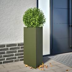 Grøn - Stål Krukker vidaXL Plantekrukke 40x34,5x70 cm Trekantet Stål Olivengrøn Krukke