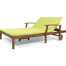 Sun Beds on sale Christopher Knight Home Perla Acacia Wood Double Chaise Lounge 70 in - Teak Finish + Green