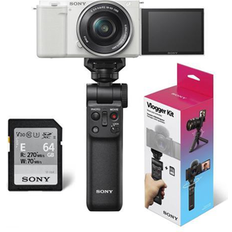 Sony Appareils Photo Sans Miroir Sony ZV-E10 Mirrorless Camera with 16-50mm Lens (White) with ACCVC1 Vlogger Kit