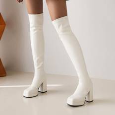White Boots on sale Shein Womens White Thigh High Tight Fit Platform Boots