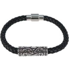 Jewelry Trafalgar Loose Fit Silver Filigree Pattern On Black Leather Bracelet (ONE SIZE)