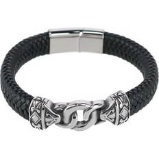 Jewelry Trafalgar Silver Interlock Pattern on Black Leather Bracelet Black one