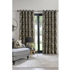 Black Curtains Laurence Llewelyn-Bowen Paradise Palm Jacquard Eyelet Curtains Pair 66 cm x 183 cm