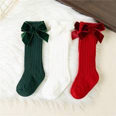 Red Underwear Shein Baby Girls Big Bow Knee High Long Soft Christmas Sock - Red