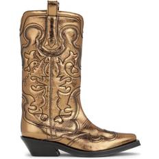 Dam - Guld Kängor & Boots Ganni Metallic Broderade Westernstövlar - Brown