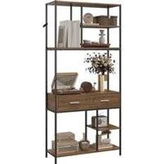 Retractable Drawers Shelves Homcom 5 Tier Standing Brown/Black Book Shelf 170.5cm