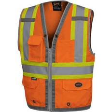 ID Card Pocket Work Vests Pioneer V1010250U-L Surveyor Mesh Back Vest, Orange