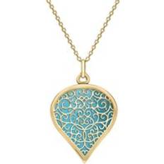 L - Women Necklaces C. W. Sellors Yellow Gold Turquoise Flore Filigree Large Heart Necklace