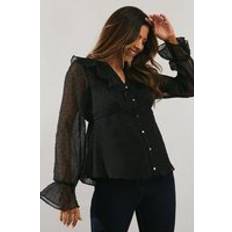 Black - Solid Colours Blouses Wallis Occasion Dobby Ruffle Detail Blouse - Black