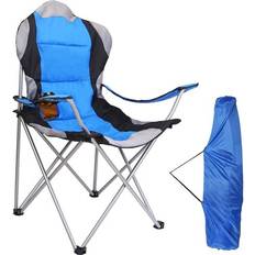 Camping & Outdoor Fresh Fab Finds FFF-Blue-GPCT3961 330 lbs Heavy Duty Steel Lawn Padded Seat Arm Back Beach Foldable Camping Chair with Cup Holder Carry Bag, Blue Unisex