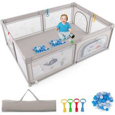 Child Safety Baby Joy Large playpen kids play yard activity center 81" x 57.5" whale pattern Gray 81" x 57.5" x 27" (L x W x H)