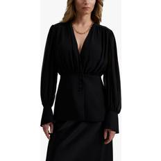 Wilhelmina Wrap Detail Chiffon Blouse - Svart