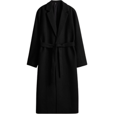 H&M Brushed-Finish Tie-Belt Coat - Black