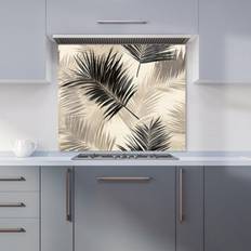 Grey Splash Guards Warren Reed Black And White Tropical Palm Leaves Splashback W900mm x H750mm Splash Guard
