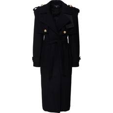 Balmain Coats Balmain Tailored Boiled Wool Blend Trench Coat Black (34 38)