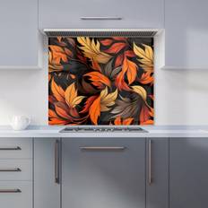 Orange Splash Guards Autumn Leaves Design Kitchen Splashback W900mm x H650mm - Orange Splash Guard