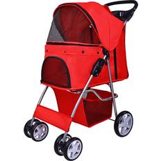 Pets Elevon 4 Wheels Folding Pet Stroller - Red