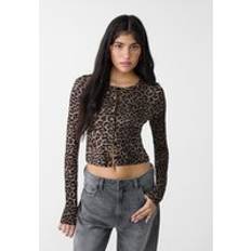 Brown - Women T-shirts Stradivarius Ribbed Leopard Print T-Shirt - Brown