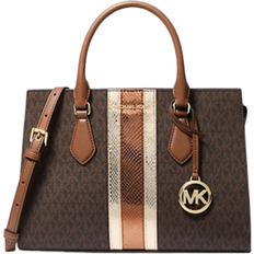 Michael Kors Sheila Medium Signature Logo And Metallic Satchel - Brown