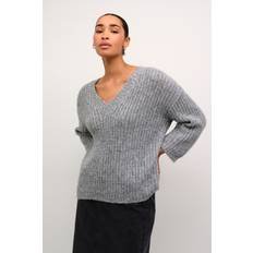 Silver - Woman Tops Kaffe Chunky Knit V Neck Jumper - Silver