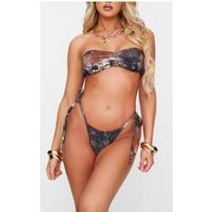 Brown Bikinis PrettyLittleThing Snake Print Tie Side Bikini Bottoms - Brown