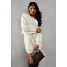 Clothing Misspap Knitted Rib Off The Shoulder Jumper Dress - White