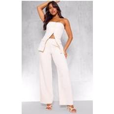 PrettyLittleThing Premium Cream High Waist Wide Leg Trousers - White