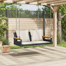 VidaXL Hængesofaer Havemøbler vidaXL Gyngebænk Med Hynder 109x62x40 cm Polyrattan Sort