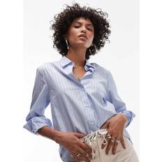 Cotton - Women Blouses Mango Bluse 'REGU' - Hellblau/Dunkelblau/Weiß