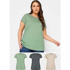 Green - Women T-shirts Yours Curve Core Basic T-Shirt 3 Pack - Grey