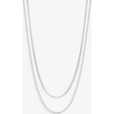 Simply Silver Sterling 925 Polished Textured Double Chain Necklace - Ilver