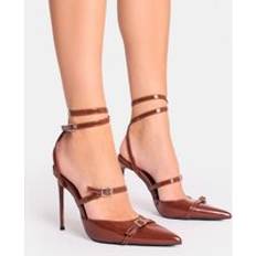 Public Desire 35 ½ Pumps Public Desire Viper Chocolate Three Strap Buckle Detail Court Heels - Chocolate
