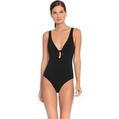 Robin Piccone Ava Plunge Neck Tie-Front One Piece Swimsuit - Black