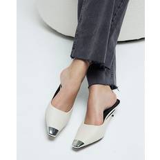 River Island Womens White Leather Toe Cap Mule Kitten Heel Shoes
