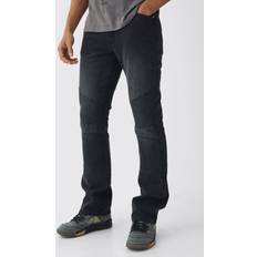 boohooMAN Slim Rigid Flare Biker Panelling Denim Jeans - Grey