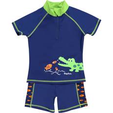 Hvid Jakkesæt Børnetøj Playshoes Krokodil UV-Beskyttelse - Blå/Neongrøn/Orange/Hvid