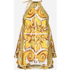 Woman - Yellow Blouses Dolce & Gabbana Majolica Print Halter Top