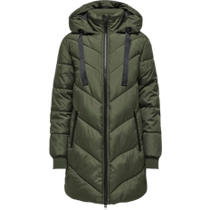 Chevron Hooded Padded Coat - Khaki