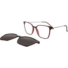 SmartBuy Collection Square Clip-On Plastic Men's Glasses Red Size 53