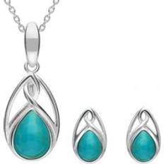 Plata Conjuntos de joyas C. W. Sellors Sterling Silver Turquoise Pear Celtic Two Piece Set