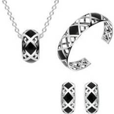 Silver - Women Jewellery Sets C. W. Sellors Sterling Silver Whitby Jet Curved Crossover Three Piece Set