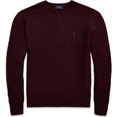 Herre - Rød - Striktrøjer Sweatere Cashmere Blend Cable Knit Pullover - Burgundy