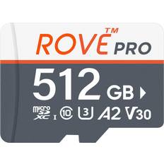 ROVE PRO Micro SD Card microSDXC 512GB Memory Card with Full-Size SD Adapter 100MB/s Read Speed, C10, U3, V30, 4K, A2 for Dash Cam, Android Smart Phones, Tablets, Games