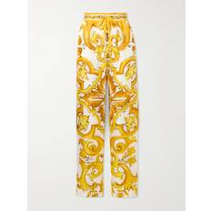 Women - Yellow Pants Dolce & Gabbana Maiolica Printed Silk-twill Pants Yellow