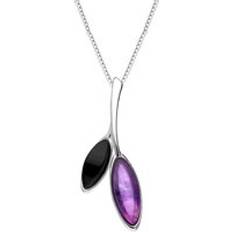 Jewellery C. W. Sellors Whitby Jet Amethyst Two Leaf Drop Necklace - Silver