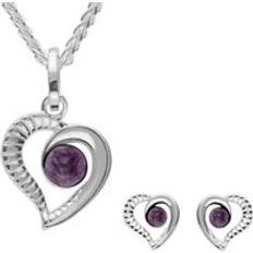 Argento Set di gioielli C. W. Sellors Sterling Silver Blue John Ridged Heart Two Piece Set