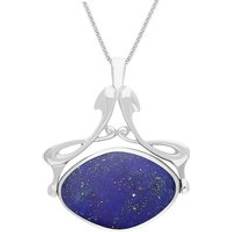 Jewellery C. W. Sellors Sterling Silver Whitby Jet Lapis Lazuli Bell Diamond Swivel Fob Necklace - Silver