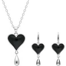 Argento - Donna Set di gioielli C. W. Sellors Sterling Silver Whitby Jet Heart Two Piece Set - Silver