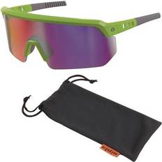 Purple Protective Gear Ergodyne Skullerz AEGIR-MI Half Frame Safety Glasses, Purple Mirror Lens, Lime Frame