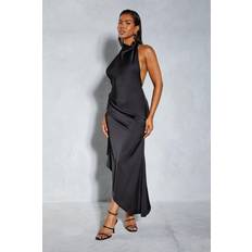 Clothing Misspap Premium Satin Halterneck Low Back Midi Dress - Black